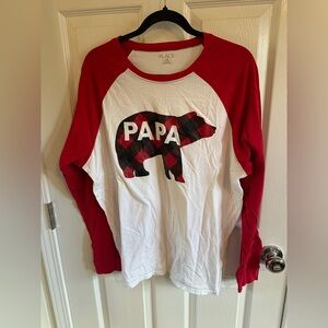Place Red and White Long Sleeve Papa Bear Tee with Bear Graphic